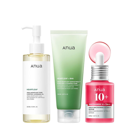 Anua Glass Skin 3 Step Beginner Set With Deep Cleansing Oil And Gentle Foam Cleanser Niacinamide Serum For Korean Skin