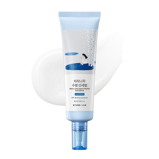Round Lab Birch Juice Sun Serum SPF 50 PDRN Hyaluronic Acid No White Cast Fragrance Free Korean Skin Care 1.69 Fl Oz