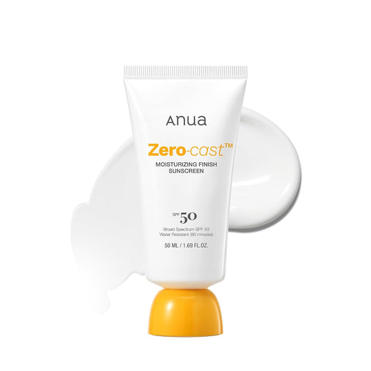 Anua Zero Cast Sunscreen SPF 50 No White Cast Hyaluronic Acid Niacinamide Glow Oil Free Korean Skincare 1.69 Fl Oz