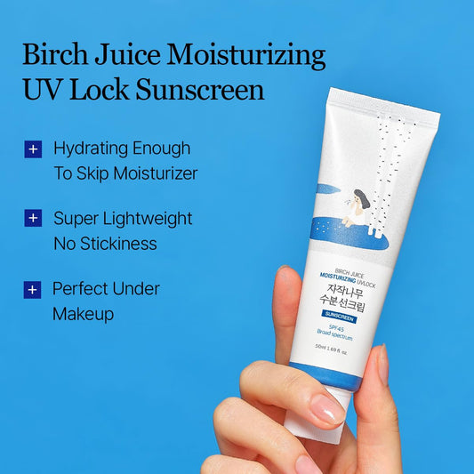 Round Lab Birch Juice UV Lock SPF 45 Broad Spectrum Sunscreen 2 Pack No White Cast Fragrance Free Korean Sunscreen