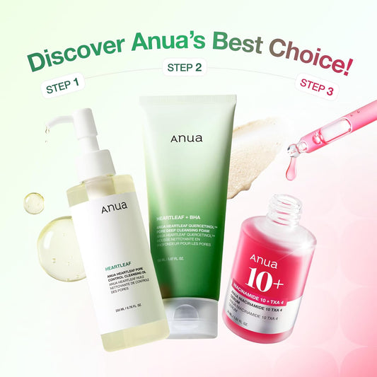 Anua Glass Skin 3 Step Beginner Set With Deep Cleansing Oil And Gentle Foam Cleanser Niacinamide Serum For Korean Skin