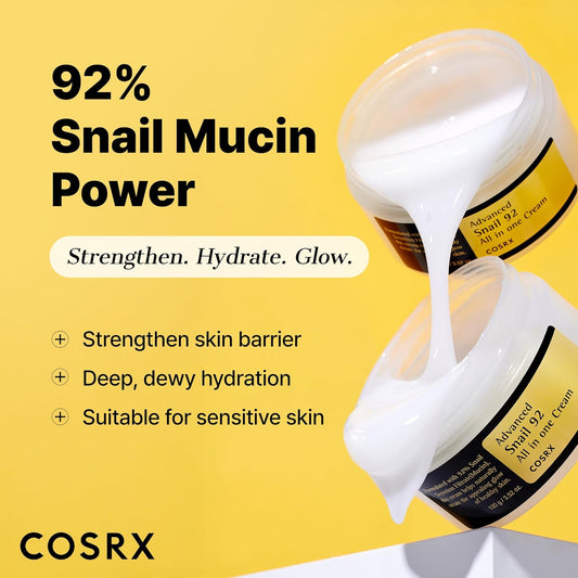 COSRX Snail Mucin 92 Percent Face Moisturizer Lightweight Hydrating Cream For Soft Glowing Skin