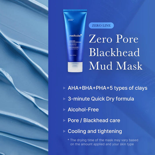 Medicube Zero Pore Blackhead Mud Mask With 3 Minute Quick Dry Formula Pore Tightening AHA BHA PHA Clay 3.52 Oz