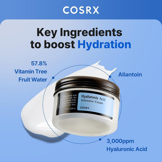 COSRX Hyaluronic Acid Intensive Cream Lightweight Non Greasy Hydration Glass Skin Moisturizer Sensitive Skin 3.52 Oz