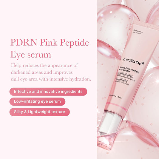 Medicube Pink Eye Serum With Salmon DNA PDRN 99 Percent Purity Retinol Niacinamide For Fine Lines 1.01 Fl Oz