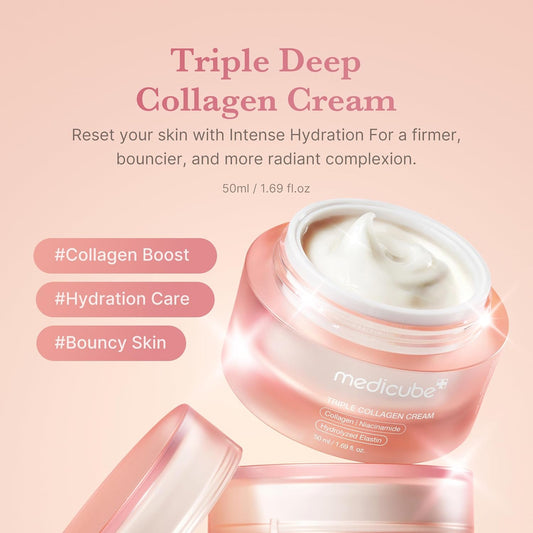 Medicube Triple Collagen Cream Firming Moisturizer With Hyaluronic Acid Elastin And Shea Butter 1.69 Oz