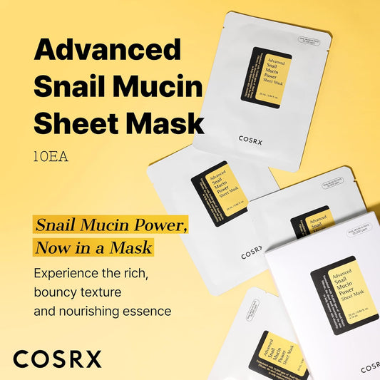 COSRX Snail Mucin Sheet Mask 10 Count Hydrating Facial Mask For Dry And Sensitive Skin Korean Skincare Self Care