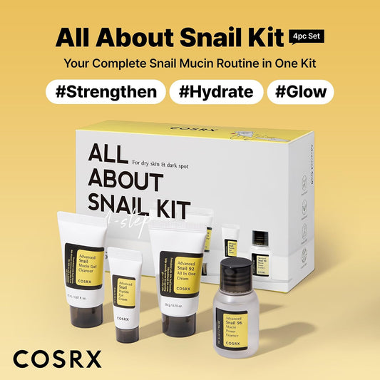COSRX All About Snail Mucin Travel Gift Set Mini Skincare Kit With Gel Cleanser Serum Moisturizer And Eye Cream