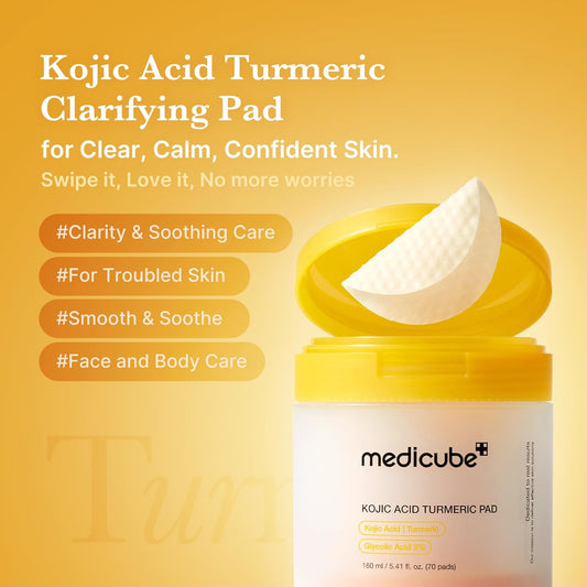 Medicube Kojic Acid Turmeric Clarifying Toner Pads After Spot Care Niacinamide Glycolic Acid Korean Skincare 70 Pads
