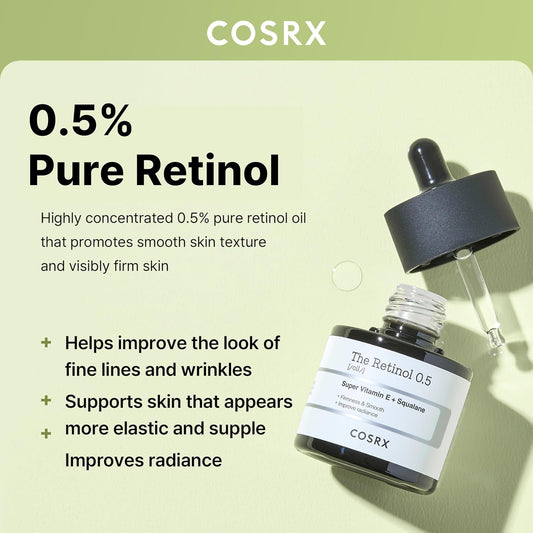 COSRX Retinol Oil 0.5 Percent Anti Aging Serum For Face Reduces Wrinkles And Fine Lines Day Night Korean Skincare